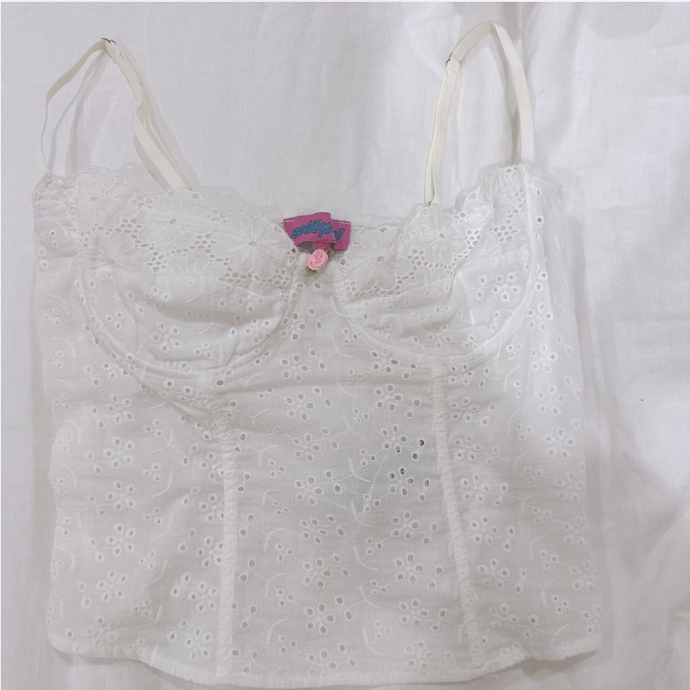 White Edkited Corset top eyelet